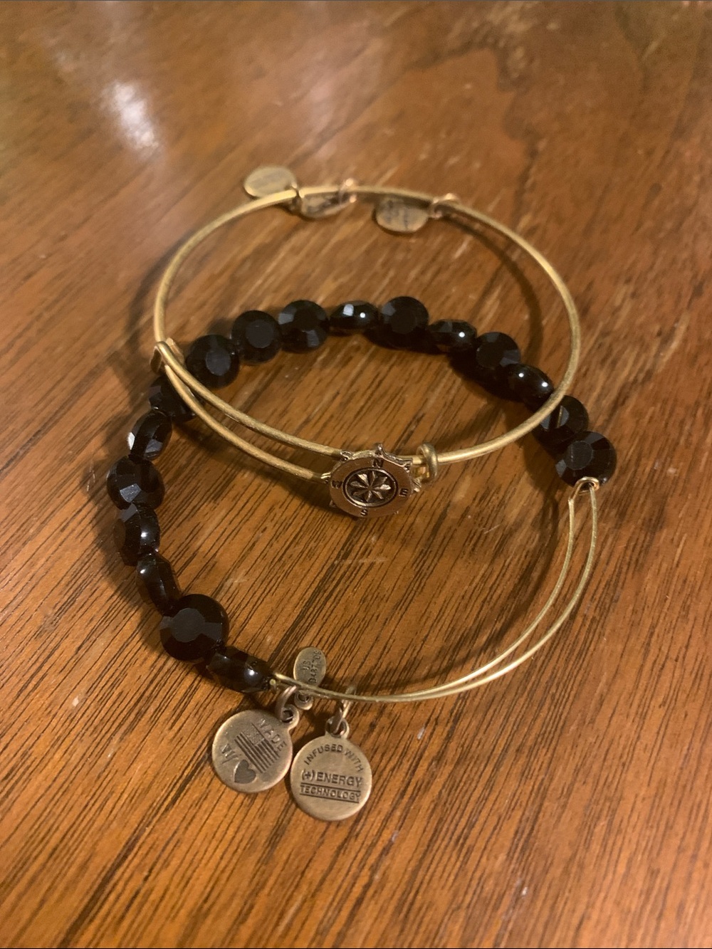 Alex and Ani Black Bead and Gold-Tone Charm Bracelet Stack